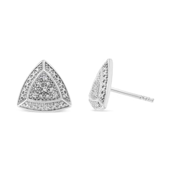 Diamond-Accented Sterling Silver Trillion Shaped 4-Stone Halo Stud Earrings