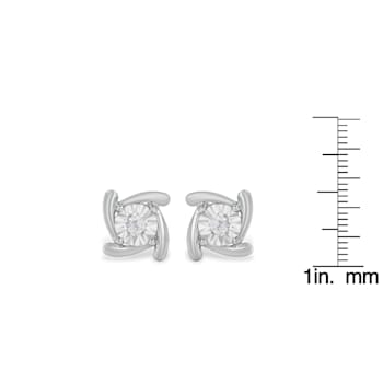 0.10ctw Round-Cut Near Colorless Diamond Sterling Silver Square Pinwheel
Stud Earrings