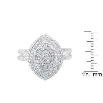 Sterling Silver 1.0ctw Mixed Cut Diamond Marquise-Shaped Cluster Ring
(I-J Color, I2-I3 Clarity)