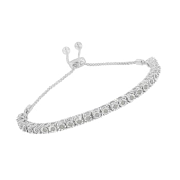 Rhodium Over Sterling Silver 1/4ct. TDW Diamond Bolo Bracelet