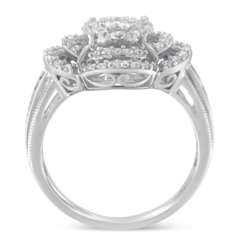 14K White Gold 1.0ctw Mixed Cut Diamond Floral Cluster Ring (H-I Color,
SI2-I1 Clarity)