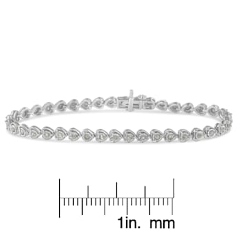 Rhodium Over Sterling Silver 1.0 Ctw Diamond Heart Tennis Bracelet