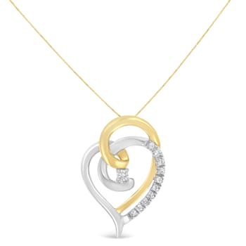 0.10ctw Diamond Accent 10K Yellow and White Gold Double Open Heart Necklace