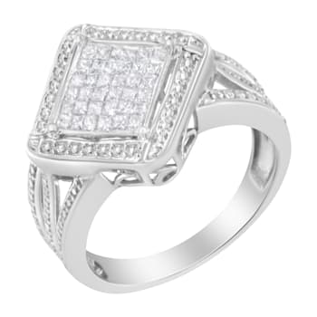 Sterling Silver 2/5ctw Princess Cut Diamond Cluster Composite Ring (H-I
Color, SI1-SI2 Clarity)