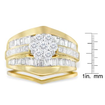 14K Yellow Gold 2-1/3ctw Diamond Cluster Band Engagement Ring &
Wedding Band Set Size 7