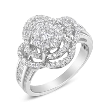 14K White Gold 1.0ctw Mixed Cut Diamond Floral Cluster Ring (H-I Color,
SI2-I1 Clarity)