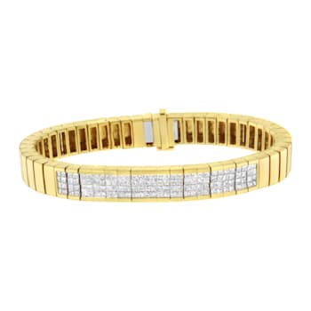 14K Yellow Gold 3 5/8ctw Invisible Set Princess-Cut Diamond ID Tennis Bracelet