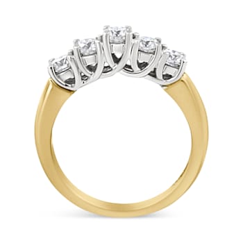 18K Yellow Gold 1.0ctw Round Cut Diamond Step up 5 Stone Ring Band (F-G
Color, SI1-SI2 Clarity)