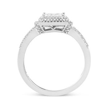 Sterling Silver 1/4ctw Princess-cut Diamond Composite Ring with Beaded Halo