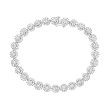 14K White Gold 3.75ctw Round Diamond Round Cluster Links Tennis Bracelet
