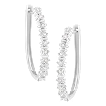 Sterling Silver 1/4ctw Miracle-Set Round-Cut Diamond Hoop Earring