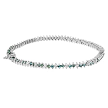 14K White Gold 3.70ctw Round-Cut White and Blue Diamond Fashion Bracelet
