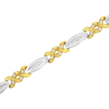 10K Yellow Gold Over Sterling Silver .50ctw Channel Set Round Diamond X
Link Bracelet