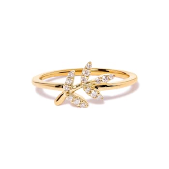 10K Yellow Gold 1/10ctw Diamond Leaf and Branch Ring (H-I Color, I1-I2 Clarity)
