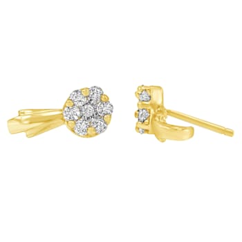 14K Yellow Gold 3/4ctw Diamond Floral Cluster Drop and Dangle Stud Earrings