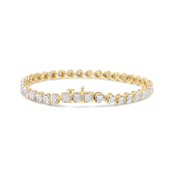 10K Yellow Gold Over Sterling Silver 1.0 Ctw Diamond Heart Tennis Bracelet