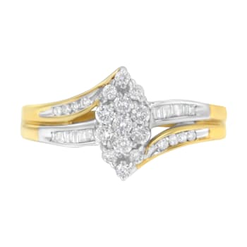 0.50ctw Marquise Diamond Cluster Split Shank 10K Yellow and White Gold Ring