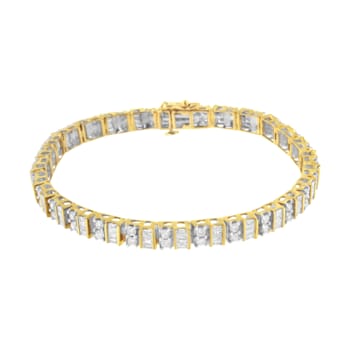 14K Yellow Gold 4.0ctw Alternating Baguette and Round Cut Diamond Tennis Bracelet