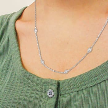 14K White Gold 1.00ctw Bezel Set Round Diamond Marquise Shaped Milgrain
Station Collar Necklace