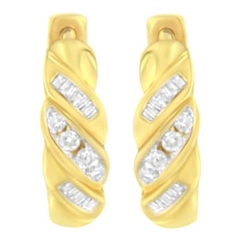 14K Yellow Gold 1/4ctw Alternating 3 Row Baguette and Round Diamond
Huggie Hoop Earrings