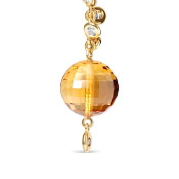 18K Yellow Gold Citrine Ball Gemstone with White and Brown Diamond
Accent Dangle Earrings