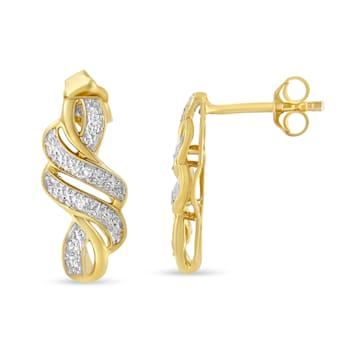 10K Yellow Gold Over Sterling Silver Round Cut Diamond Swirl Earrings .08ctw