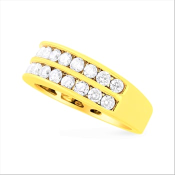 10K Yellow Gold Two-Row Diamond Band Ring (1.0ctw, J-K Color, I1-I2 Clarity)