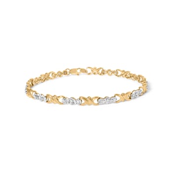 10k Yellow Gold 1/3ctw Diamond 3 Stone and X-Link Bracelet (I-J Color,
I1-I2 Clarity) - 7.50" Inches