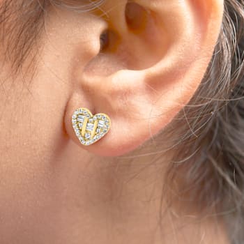 14K Yellow Gold Over Sterling Silver 1/2 Cttw Mixed Diamond Composite
Heart Shaped Stud Earring