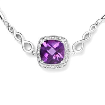 Sterling Silver Amethyst and Diamond Accent Lariat 4”-10” Adjustable
Bolo Bracelet