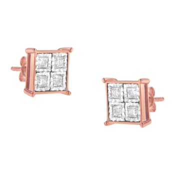 10K Rose Gold Over Sterling Silver Diamond Stud Earrings 3/4ctw