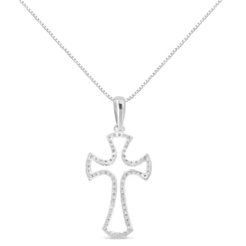 Sterling Silver 1/3ctw Diamond Framed Open Cross 18" Pendant
w\chain(J-K Color, I2-I3 Clarity)