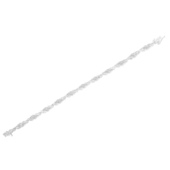 Sterling Silver 1.50ctw Round and Baguette Cut Diamond Wave Link Bracelet