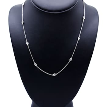 14K White Gold 1.00ctw Bezel Set Round Diamond Marquise Shaped Milgrain
Station Collar Necklace
