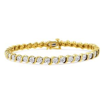 14K Yellow Gold Over Sterling Silver 1/10 Cttw Diamond "S"
Tennis Bracelet