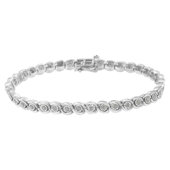 Sterling Silver 1.0ctw Miracle Set Diamond Spiraling Bezel Link Bracelet