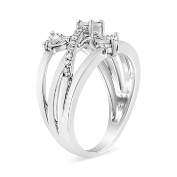 Sterling Silver 1/5ctw Miracle-Set Diamond Heart Cross-Over Bypass Ring
(I-J Color, I2-I3 Clarity)