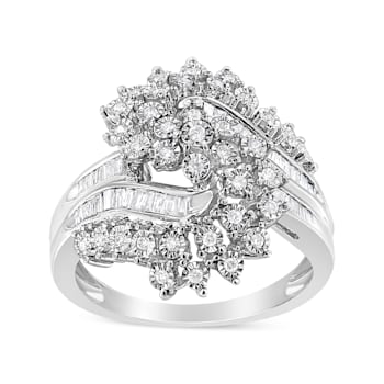 10K White Gold 1/2ctw Mixed Cut "S" Shaped Bypass Cocktail
Ring (I-J Color, I1-I2 Clarity)