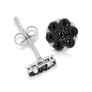 Sterling Silver 1/4ctw Black Color Treated Diamond Cluster Flower Stud Earrings