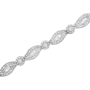 Sterling Silver 1.0ctw Diamond Double Leaf and Bezel Link Bracelet