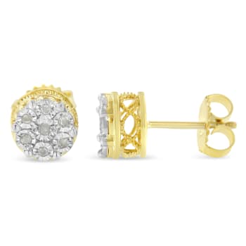 0.14ctw Rose-Cut Diamond Floral Cluster Button 10K Yellow Gold Over
Sterling Silver Stud Earrings
