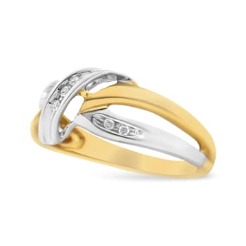 10K Two-tone Gold 1/20ctw Round-Cut Diamond Bypass Ring (I2 Color, I-J Clarity)