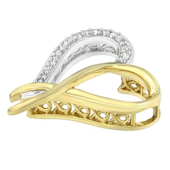 10K Gold Over Sterling Silver Two-Tone 1/10ctw Round Diamond Ribbon
Heart Pendant w\chain