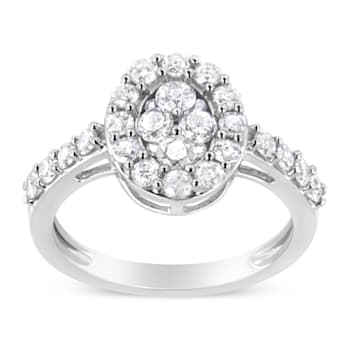 Sterling Silver 1.0ctw Brilliant-Cut Diamond Halo-Style Cluster Oval
Ring (I-J Color, I3 Clarity)