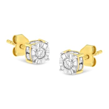 10K Yellow Gold Over Sterling Silver 1/2ctw Miracle Set Diamond Stud Earring