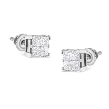 10K White Gold 3/4ctw Invisible Set Princess-Cut Diamond Composite
Square Stud Earrings