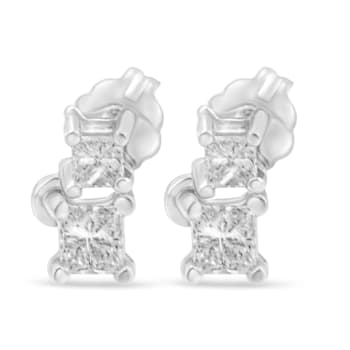 14K White Gold 1/2ctw Princess Cut Diamond Earrings