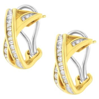 14K Two-Tone 1/2ctw "X" Shape Cross Over Diamond Hoop Earrings
