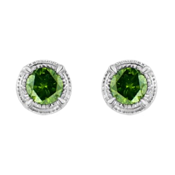 0.25ctw Treated Green Diamond Solitaire Sterling Silver Stud Earrings