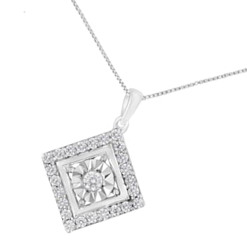 10K White Gold 1/2ctw Diamond Square Pendant w\chain(I-J, I2-I3)